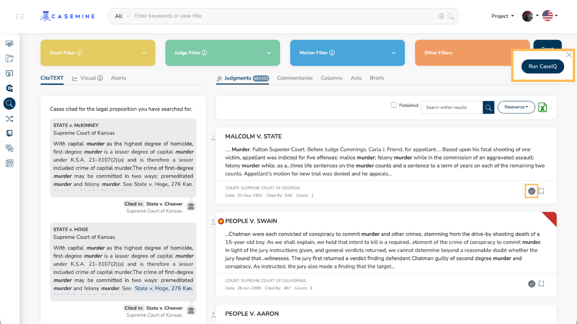 Run CaseIQ through Intelligent Judgment Search