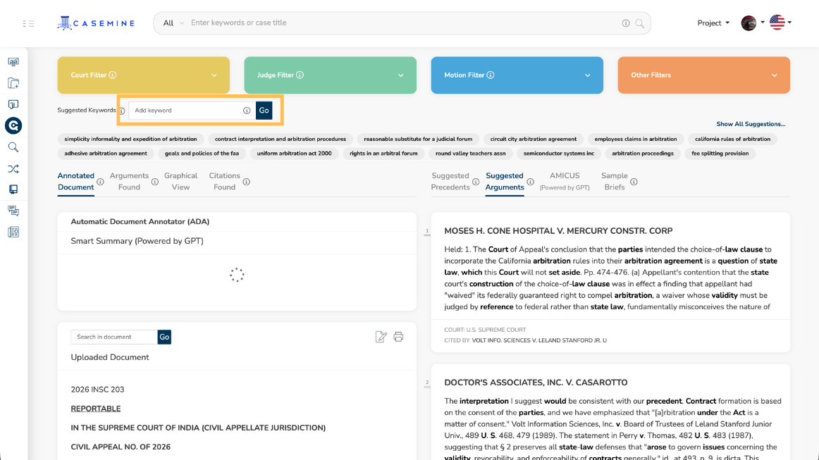 add precise keywords within the filter bar